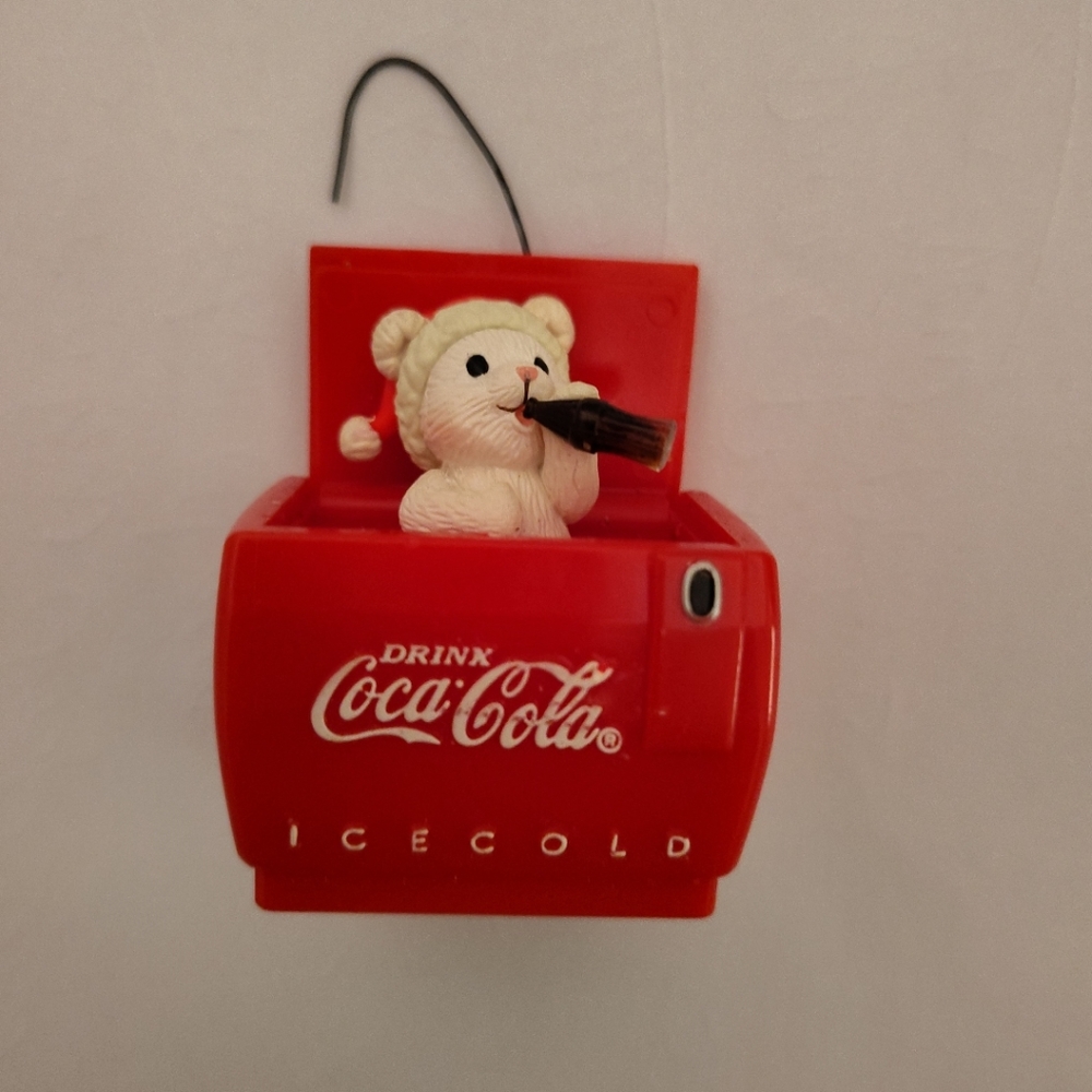 Vintage Coca-Cola Polar Bear in Red Cooler Enesco Christmas Ornament
